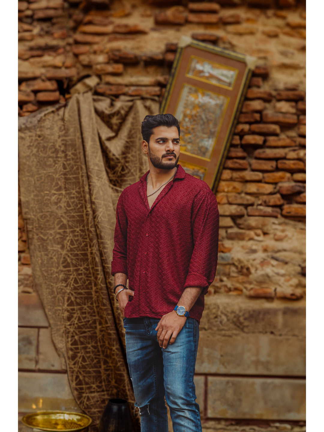 Sustainable Chikankari Embroidered Unisex Oversized Rayon Shirt