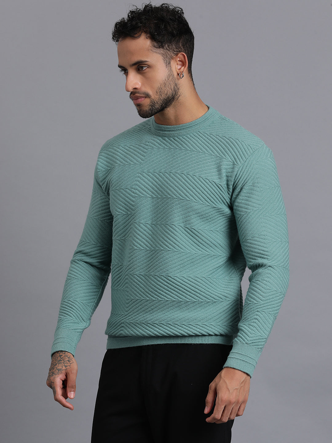 Zig Zag Knitted Unisex Wool Unisex Sweater