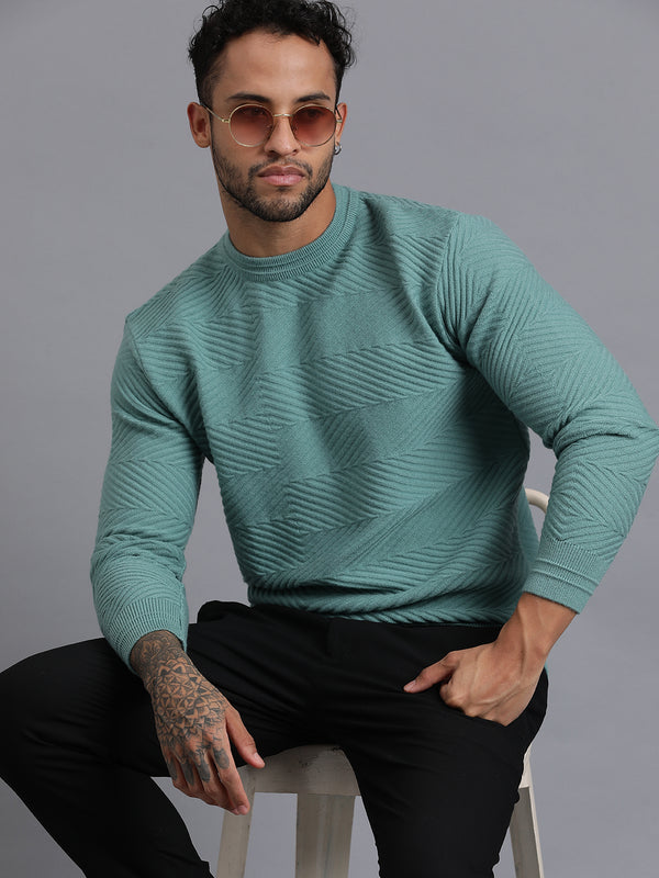 Zig Zag Knitted Unisex Wool Unisex Sweater