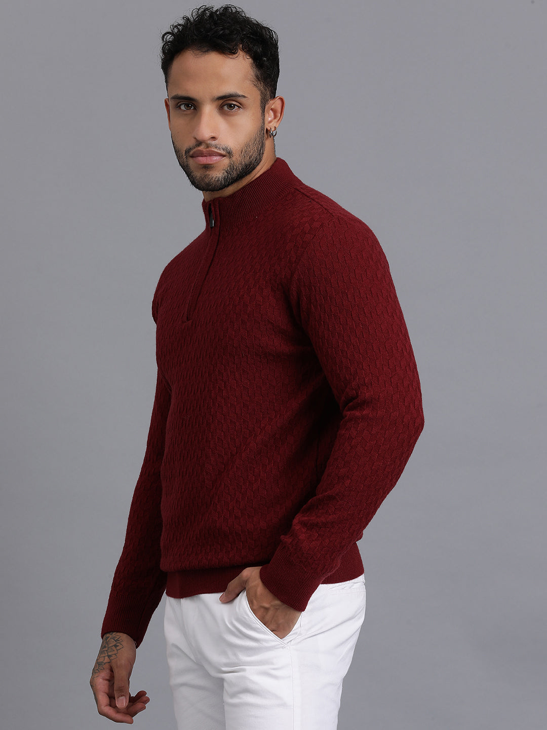 Half-Zipper Knitted Unisex Wool Unisex Sweater