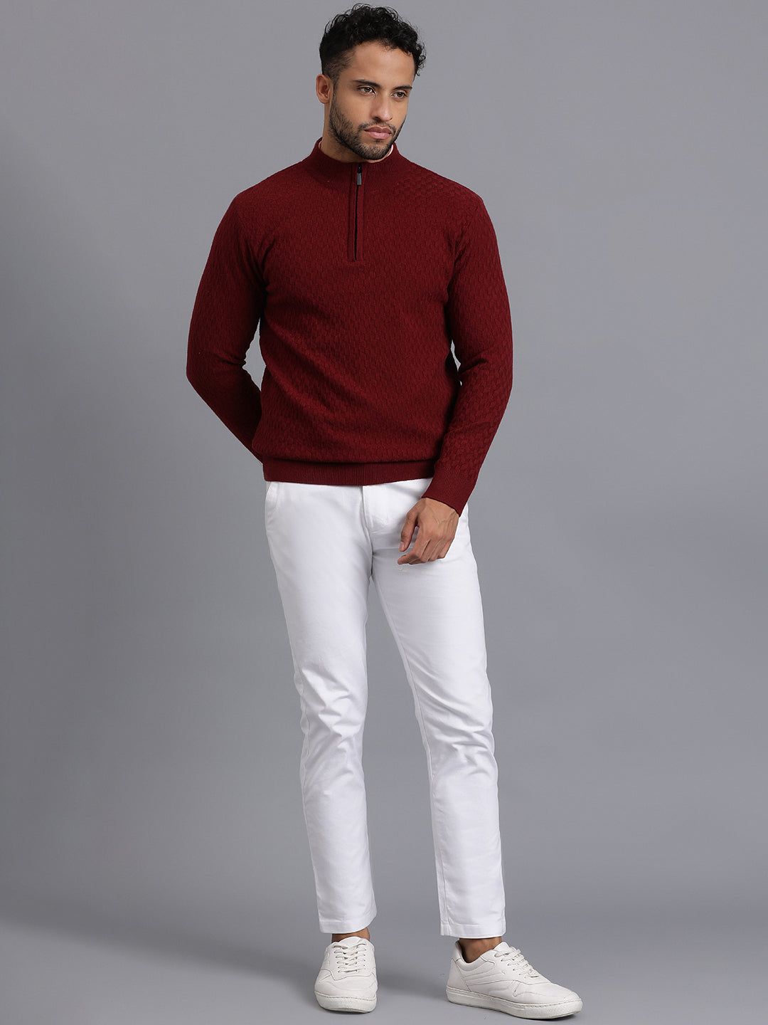 Half-Zipper Knitted Unisex Wool Unisex Sweater