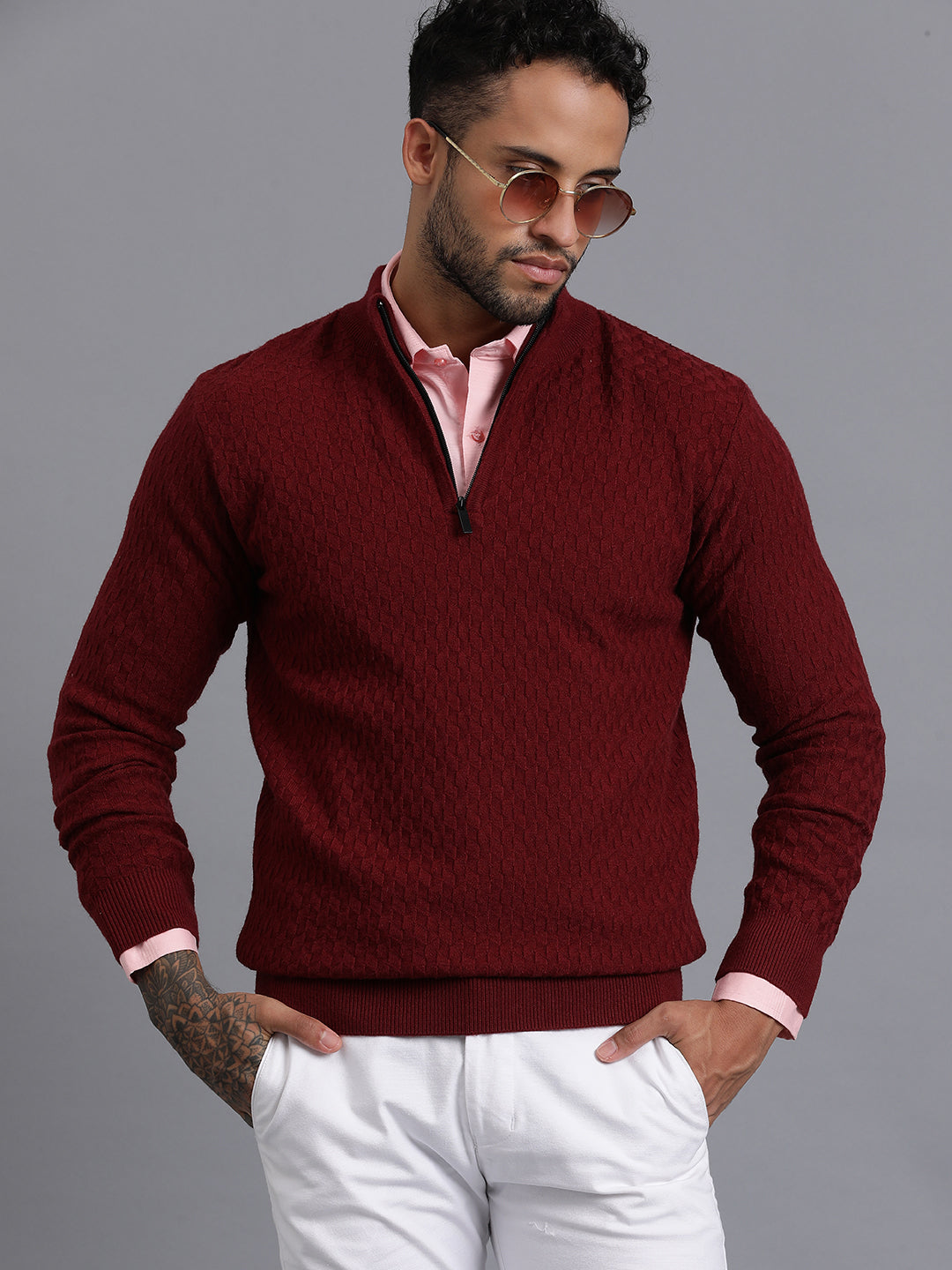 Half-Zipper Knitted Unisex Wool Unisex Sweater