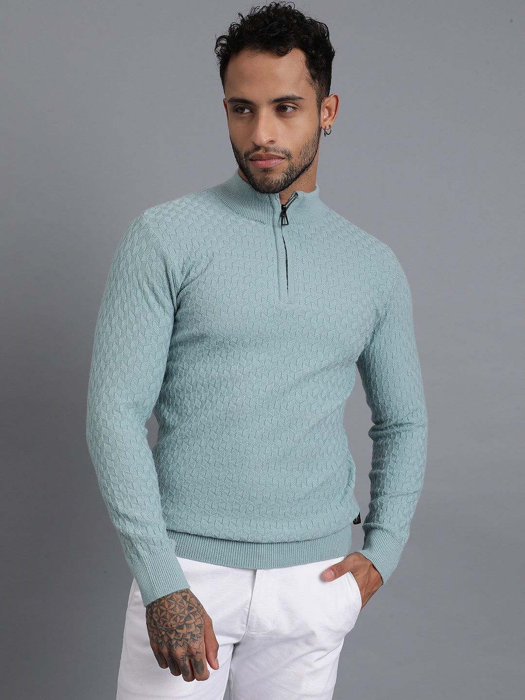Half-Zipper Knitted Unisex Wool Unisex Sweater