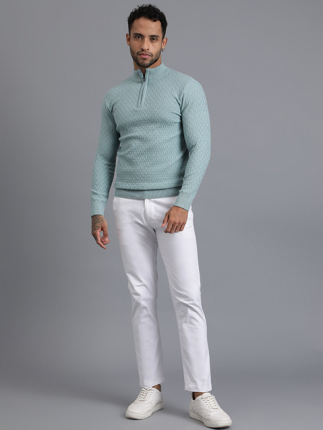 Half-Zipper Knitted Unisex Wool Unisex Sweater