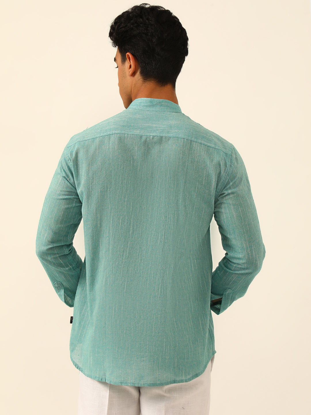 Teal Textured Premium Cotton Linen Regular Fit Solid Shirt