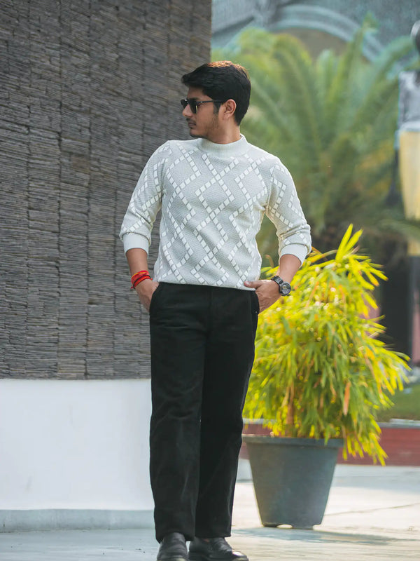 Designer Mock Neck Knitted Sweater