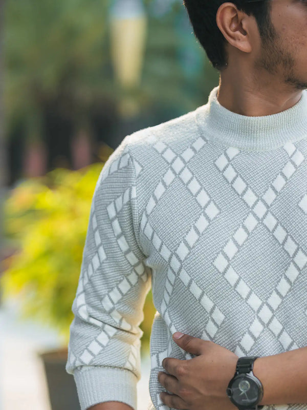 Designer Mock Neck Knitted Sweater