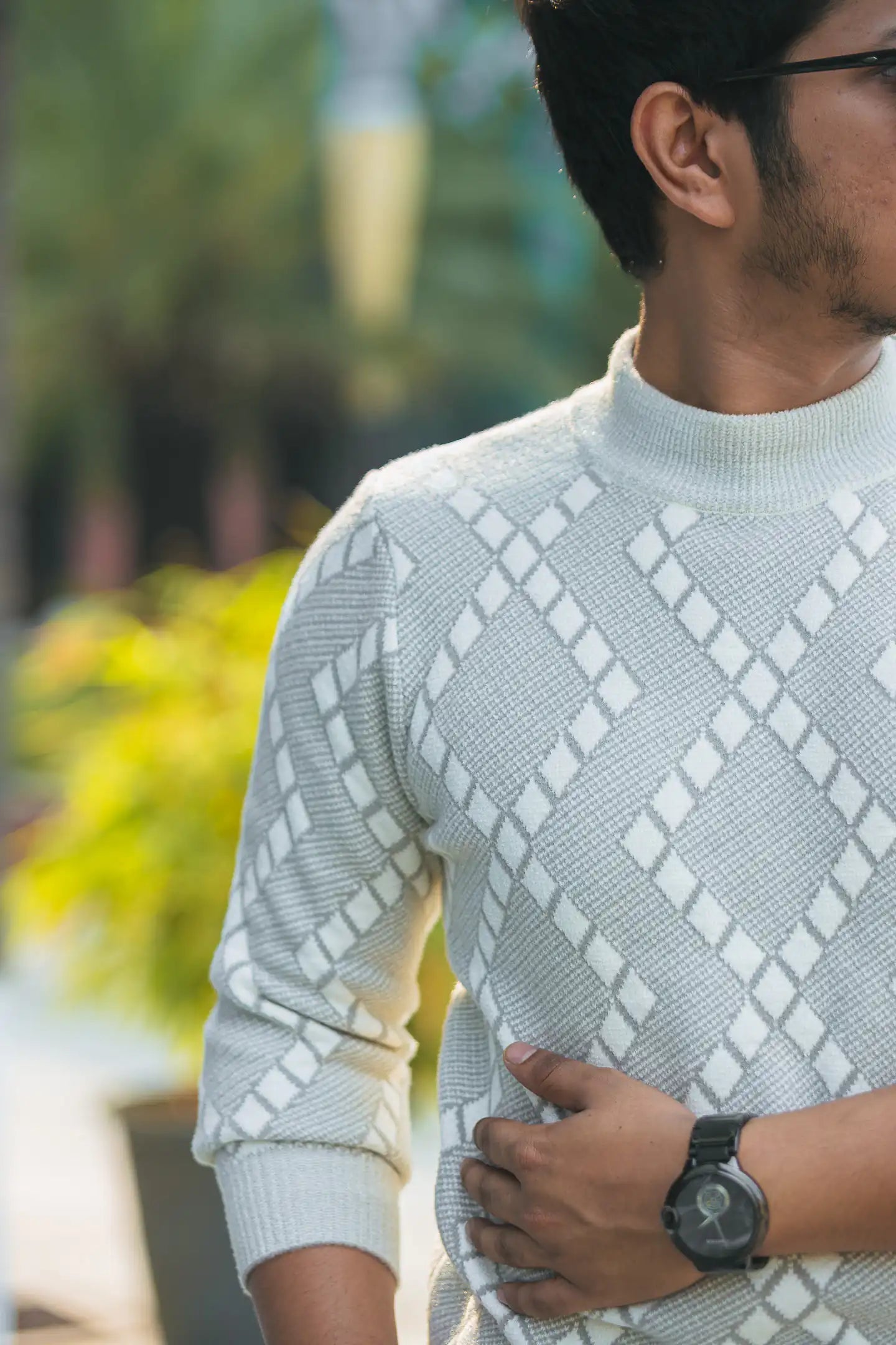 Designer Mock Neck Knitted Sweater