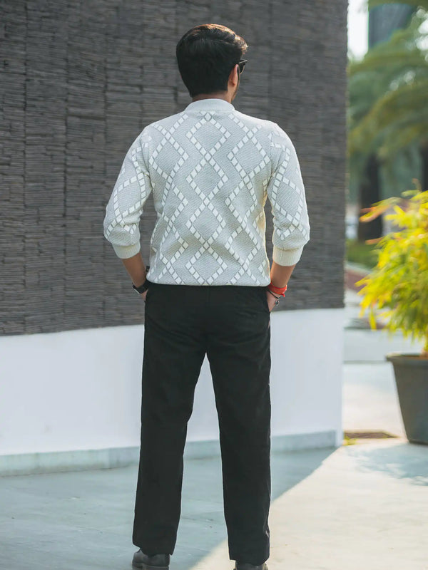 Designer Mock Neck Knitted Sweater
