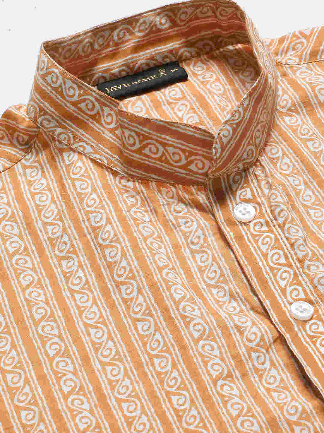 Premium Mustard & White Geometrical Striped Handblock Printed Short Kurta