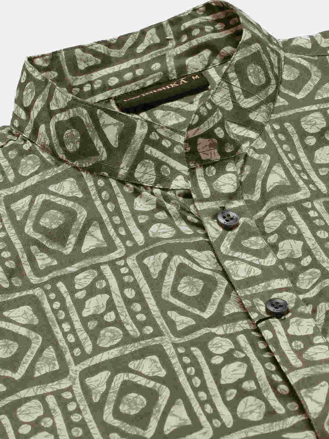 Premium Dark Green & White Blocks Handblock Printed Short Kurta