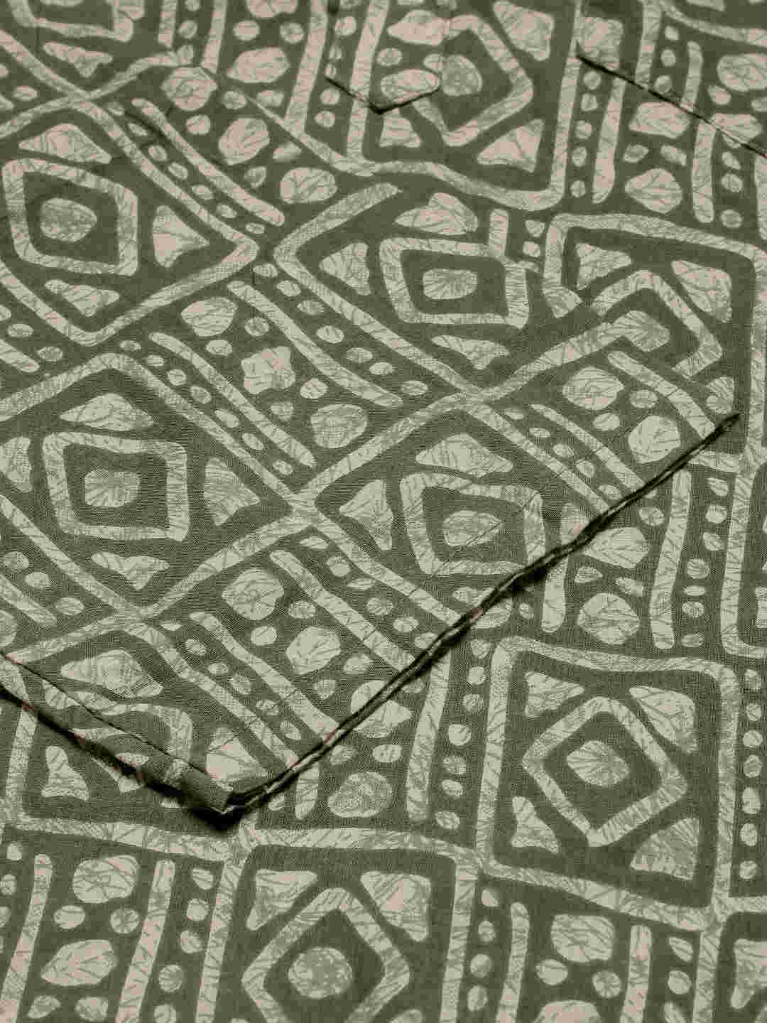 Premium Dark Green & White Blocks Handblock Printed Short Kurta