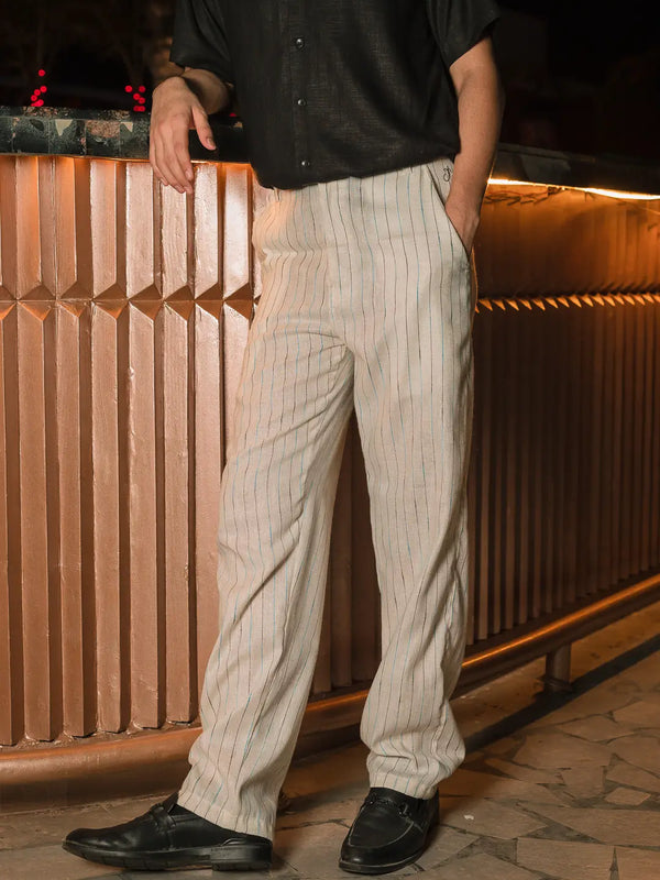 Striped Linen High-Waist Korean Fit Pants