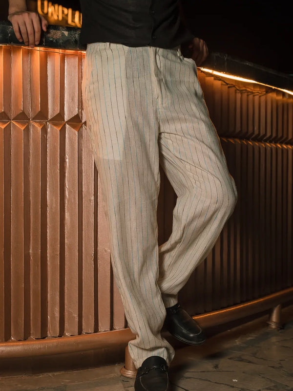 Striped Linen High-Waist Korean Fit Pants