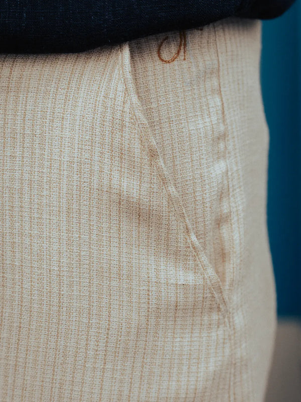 Beige Textured Linen High-Waist Korean Fit Pants