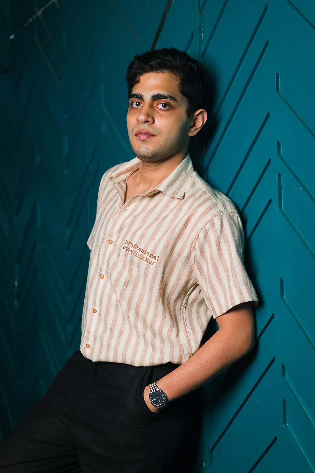 Professional Overthinker Embroidered Linen Shirt