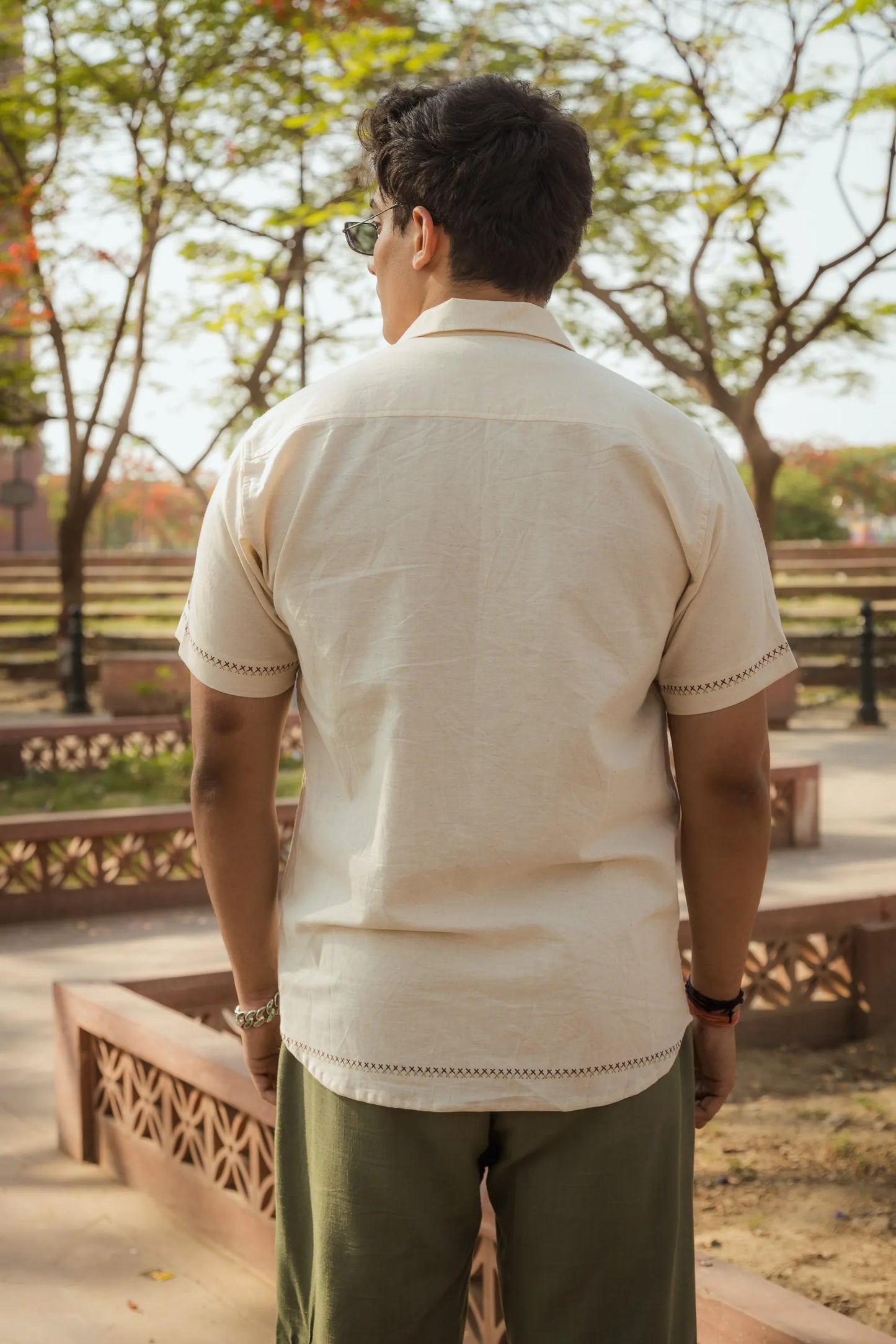 Threads of Time - Placement Printed Linen Designer Shirt