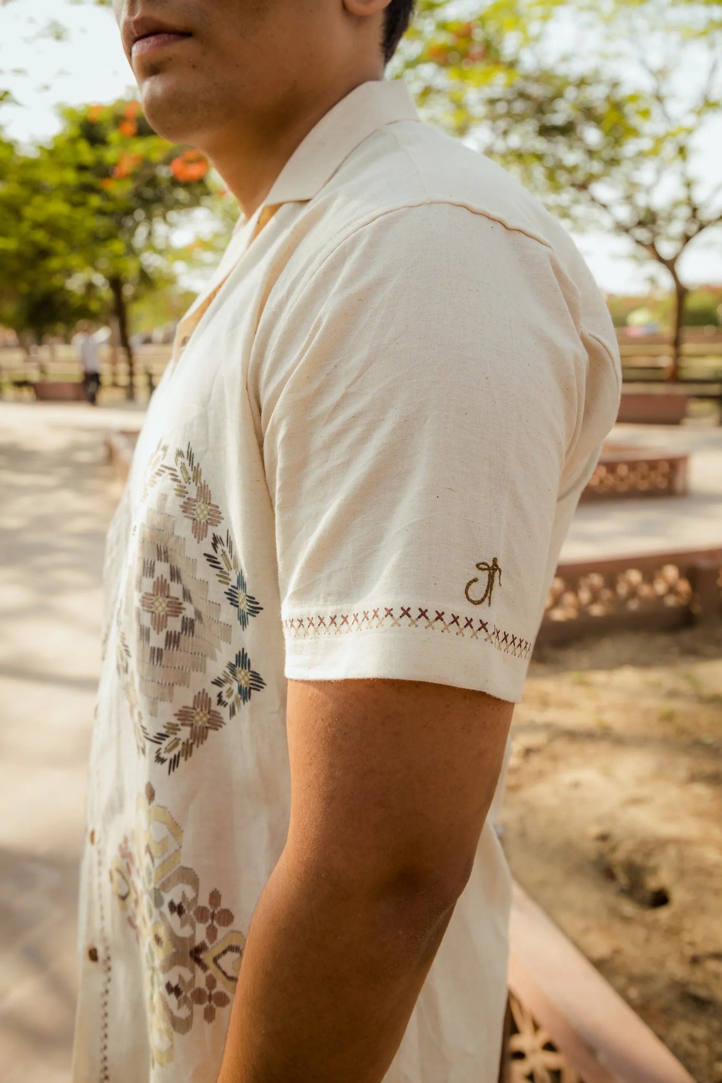 Threads of Time - Placement Printed Linen Designer Shirt