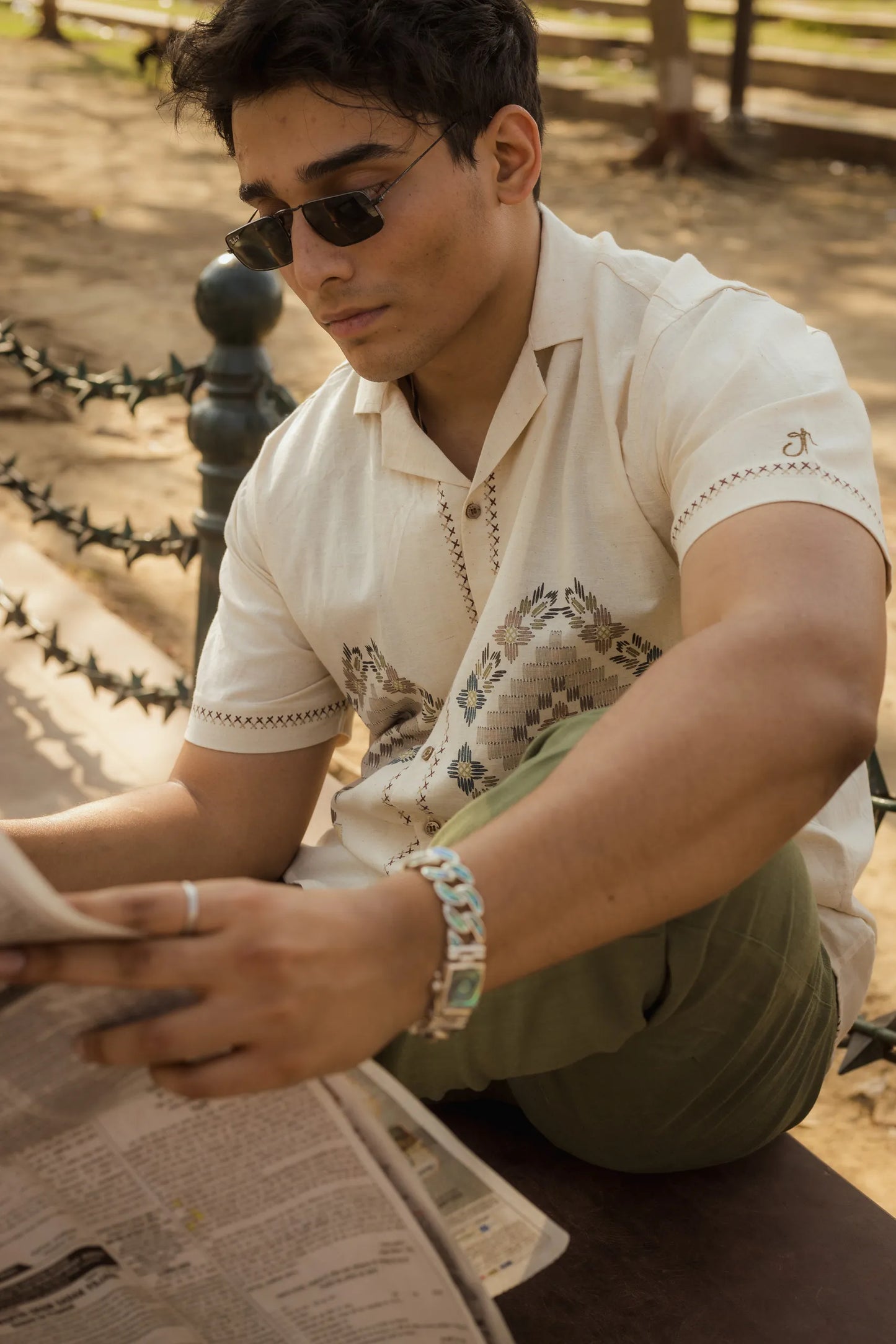 Threads of Time - Placement Printed Linen Designer Shirt
