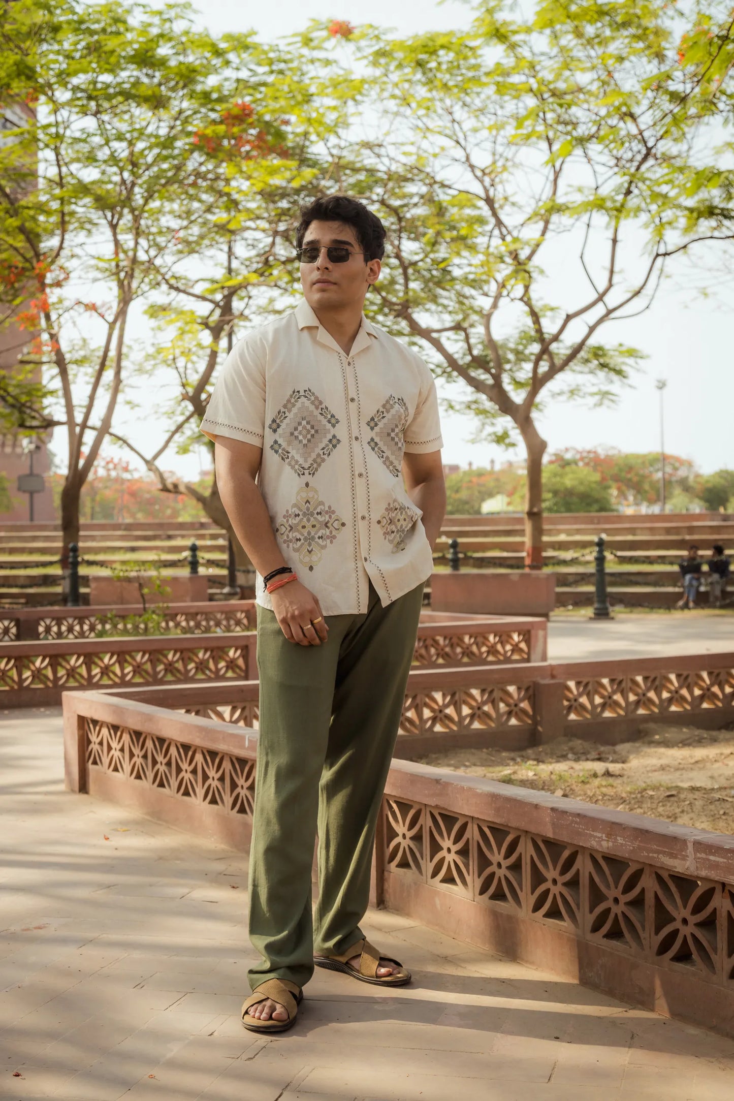 Threads of Time - Placement Printed Linen Designer Shirt