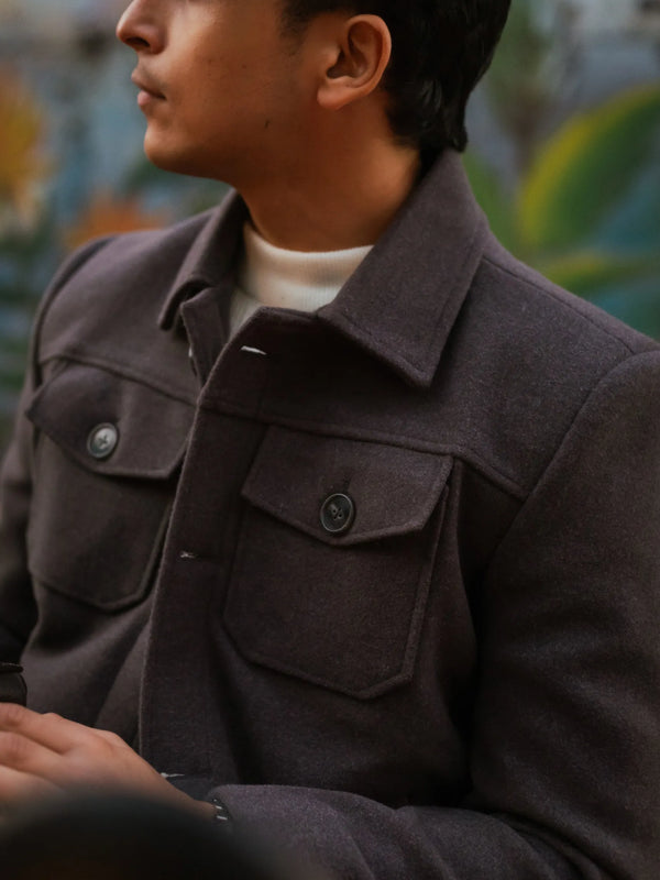 Men Trucker Jacket with Slant Kangaroo Pockets