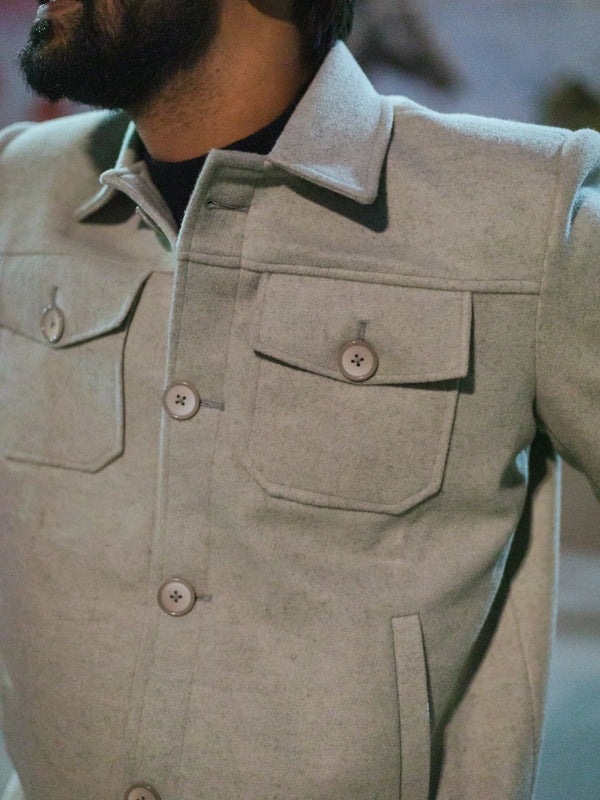 Men Trucker Jacket with Slant Kangaroo Pockets