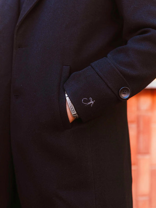 Men Long Coat Solid Weave