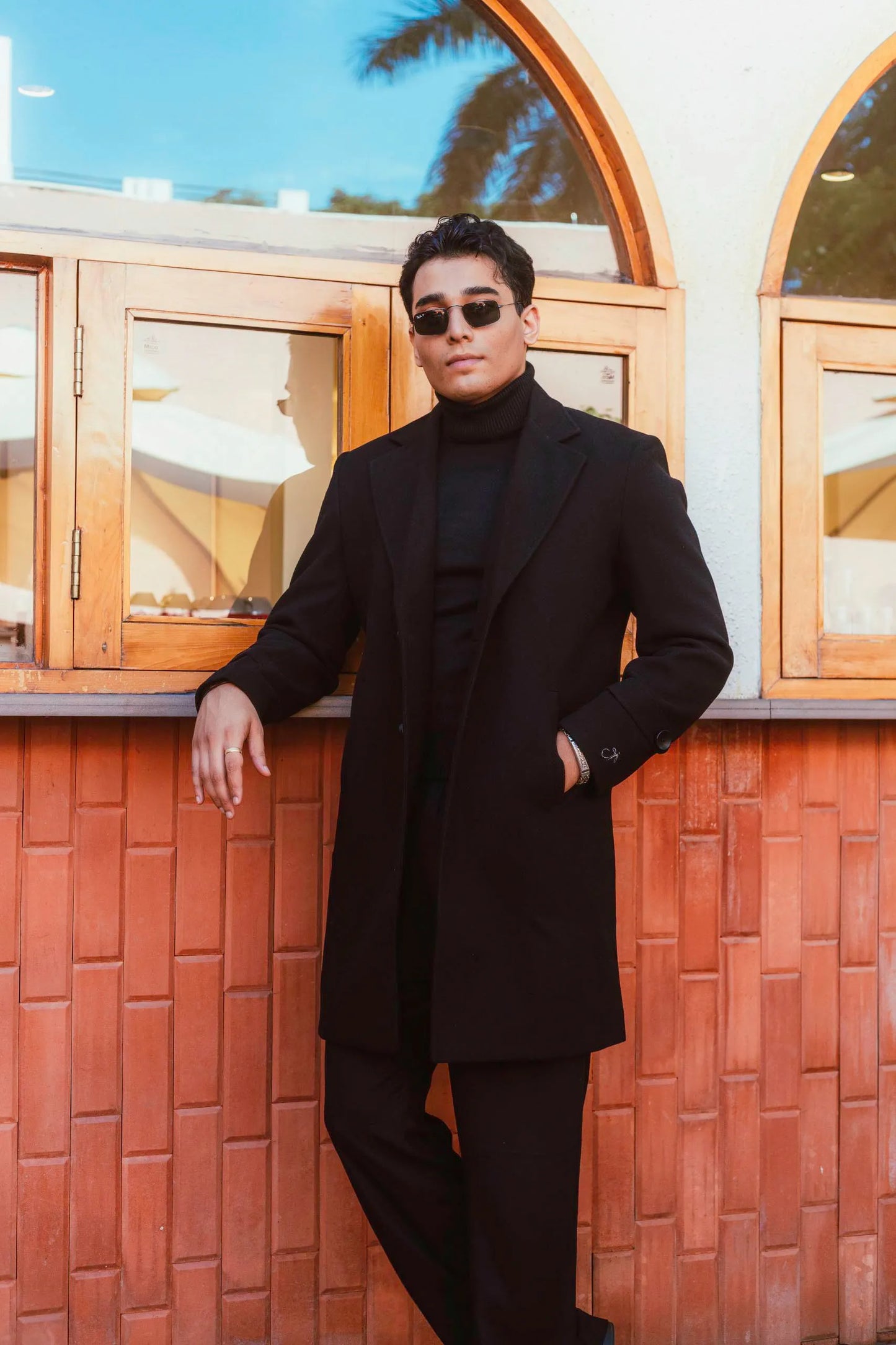 Men Long Coat Solid Weave