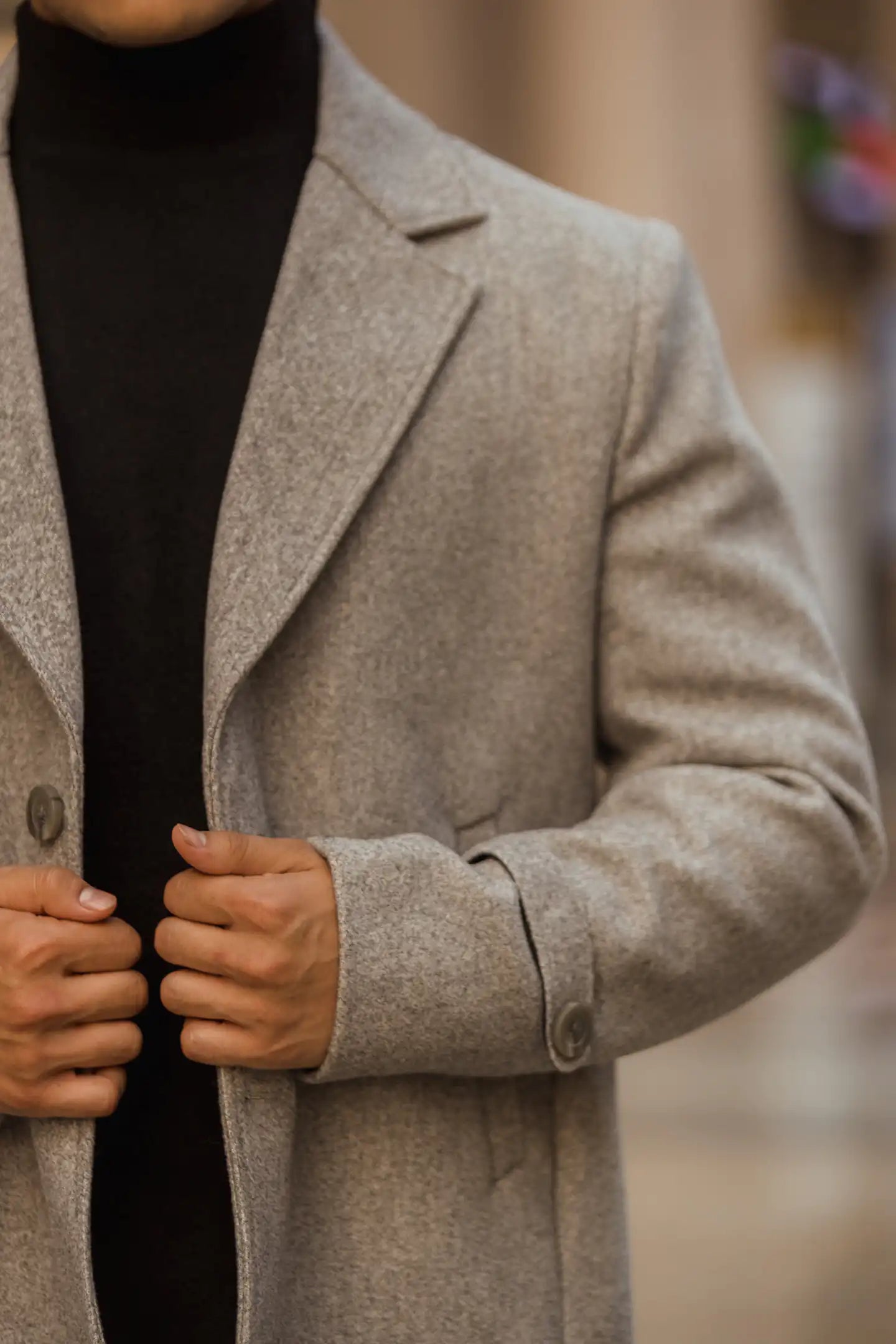 Men Long Coat Solid Weave