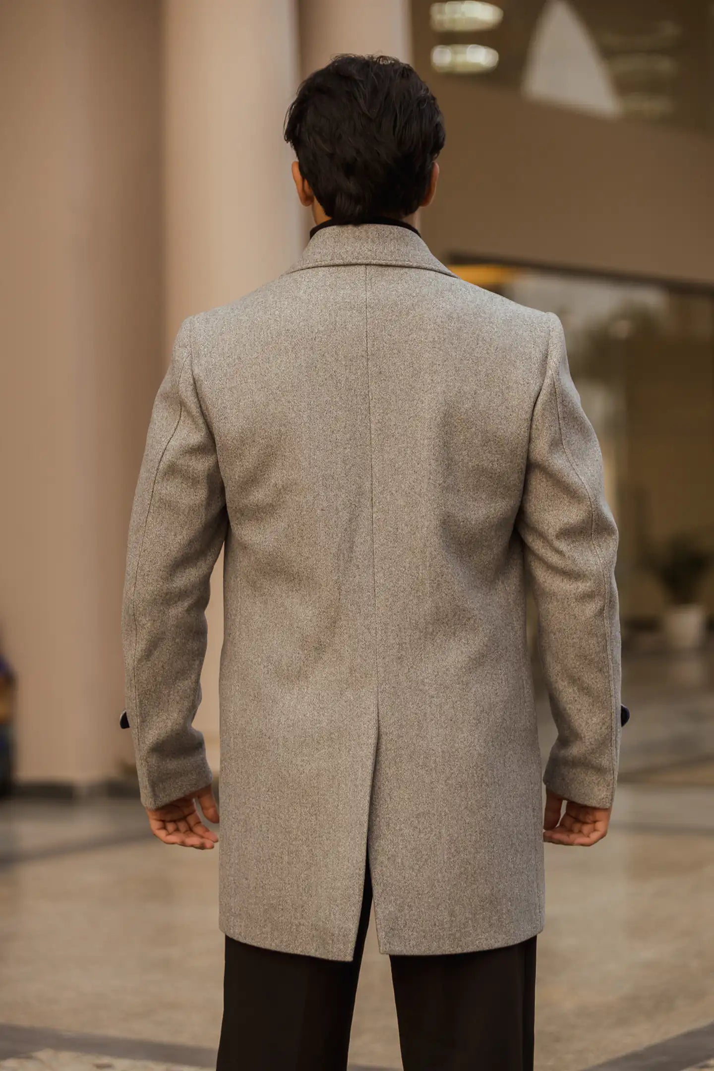 Men Long Coat Solid Weave