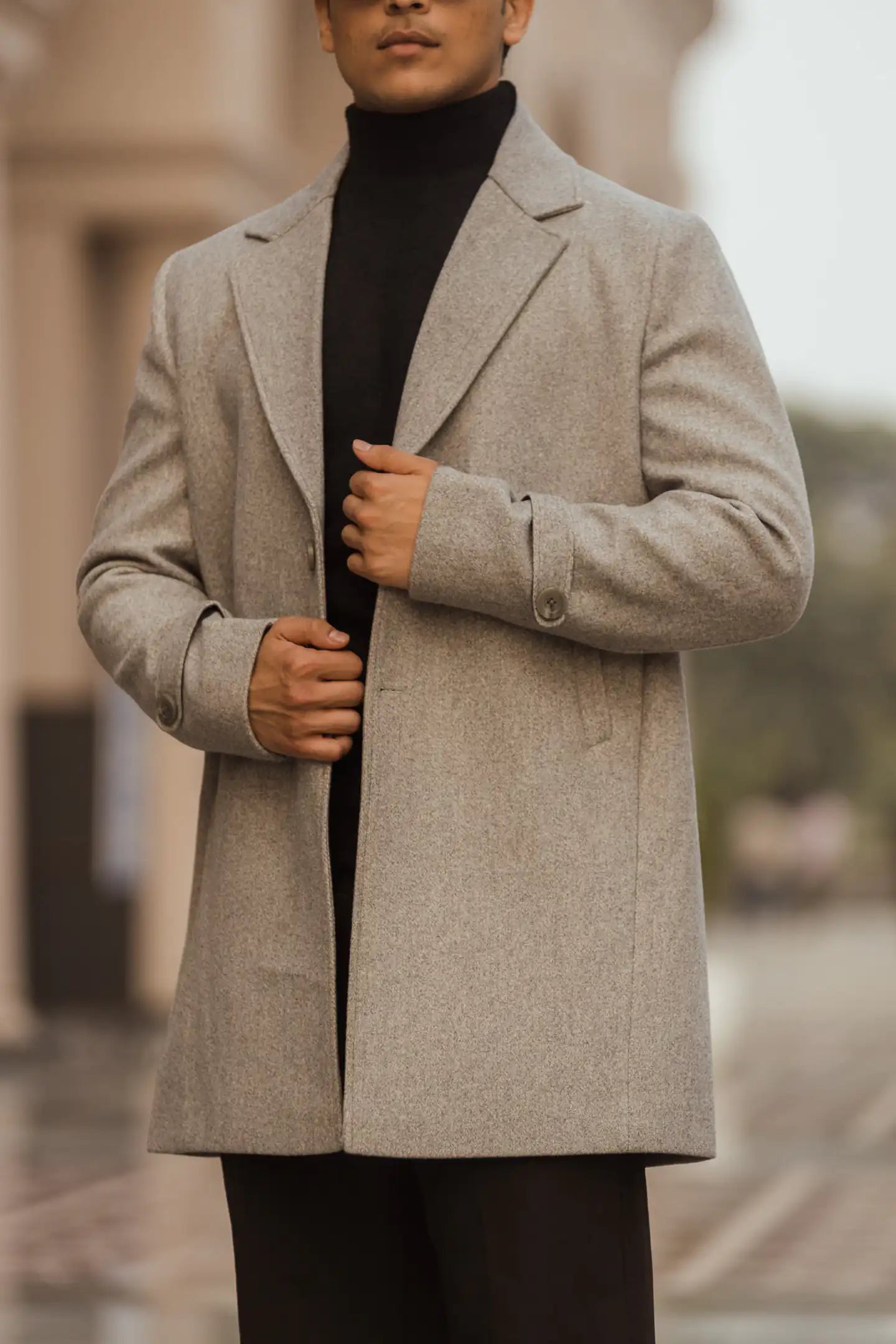 Men Long Coat Solid Weave