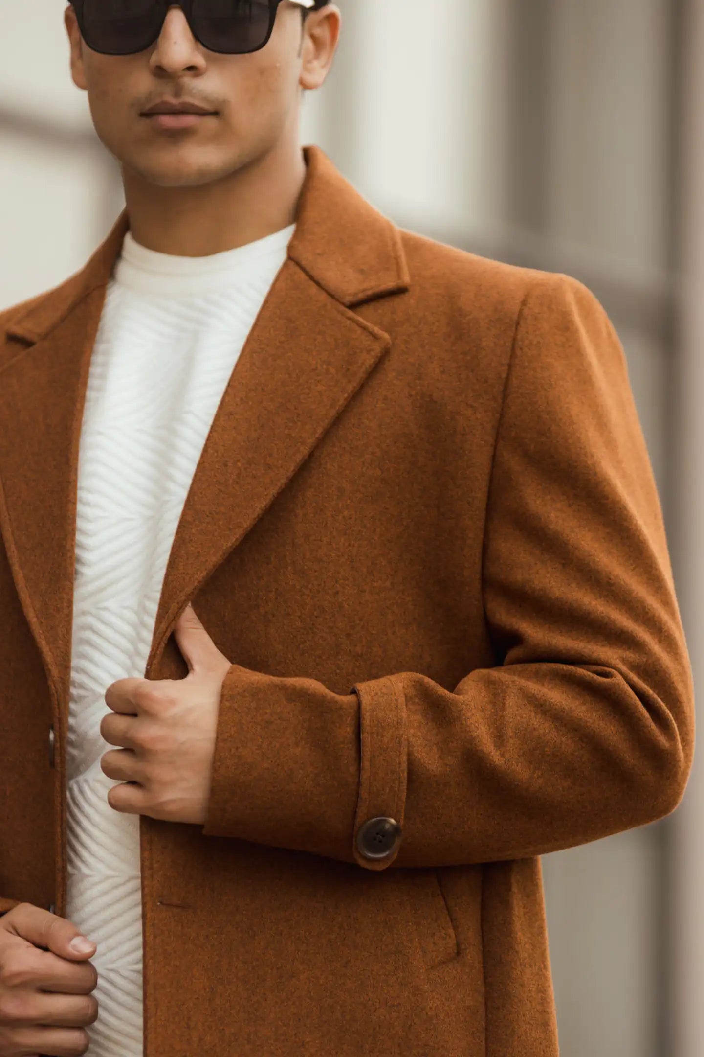 Men Long Coat Solid Weave