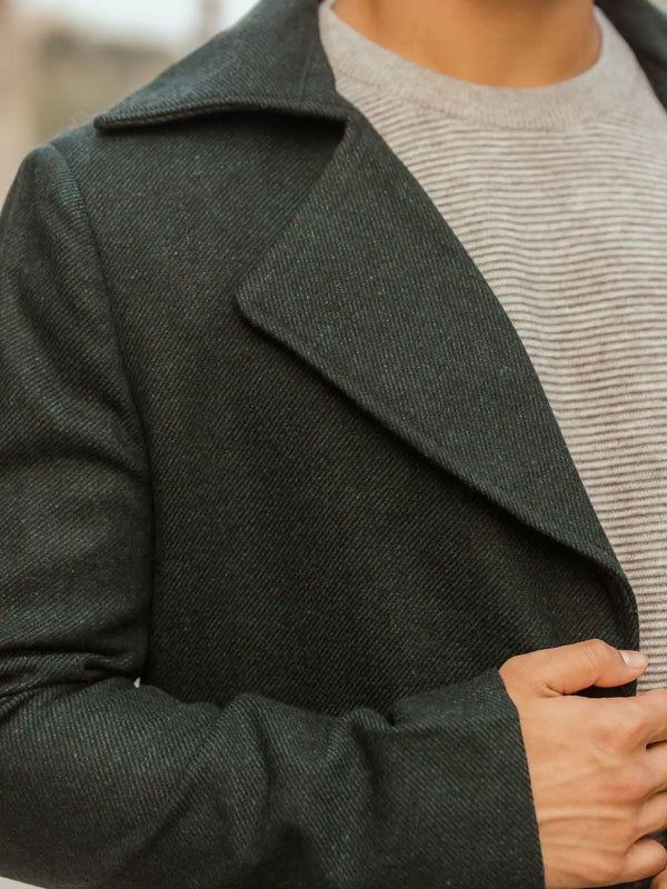 Men Long Coat Herringbone Weave