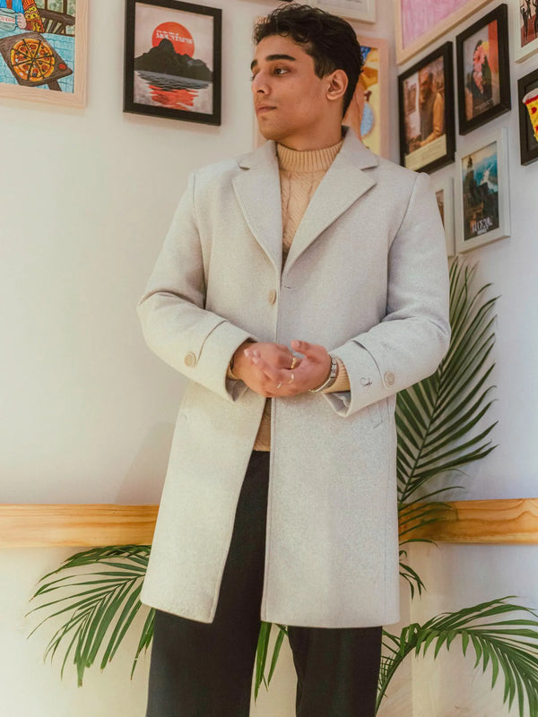 Men Long Coat Solid Weave