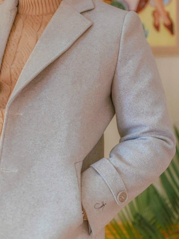 Men Long Coat Solid Weave