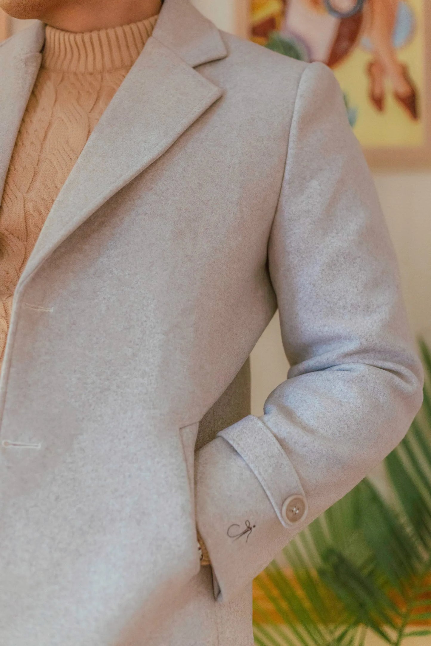 Men Long Coat Solid Weave