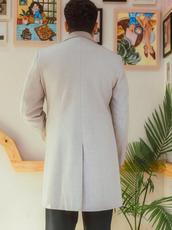 Men Long Coat Solid Weave