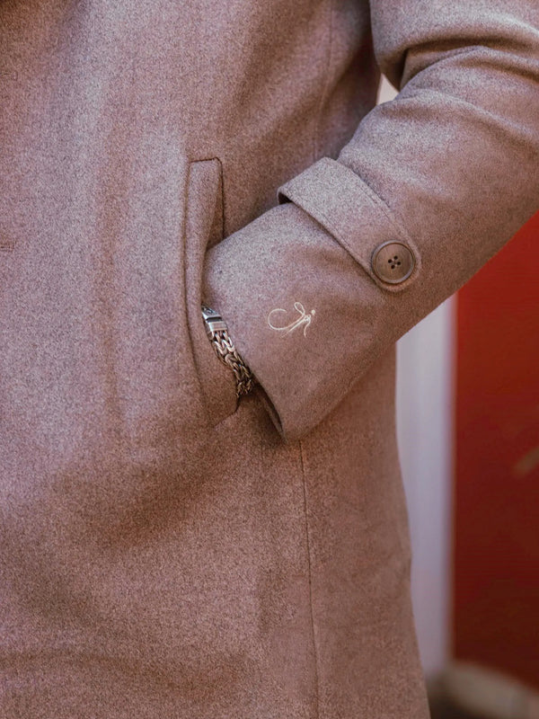 Men Long Coat Solid Weave