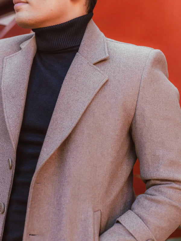 Men Long Coat Solid Weave