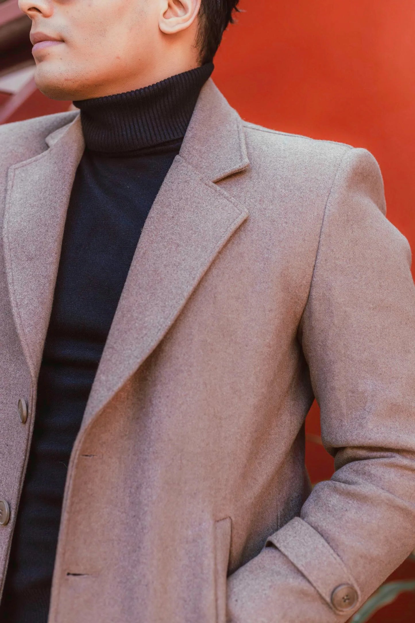 Men Long Coat Solid Weave