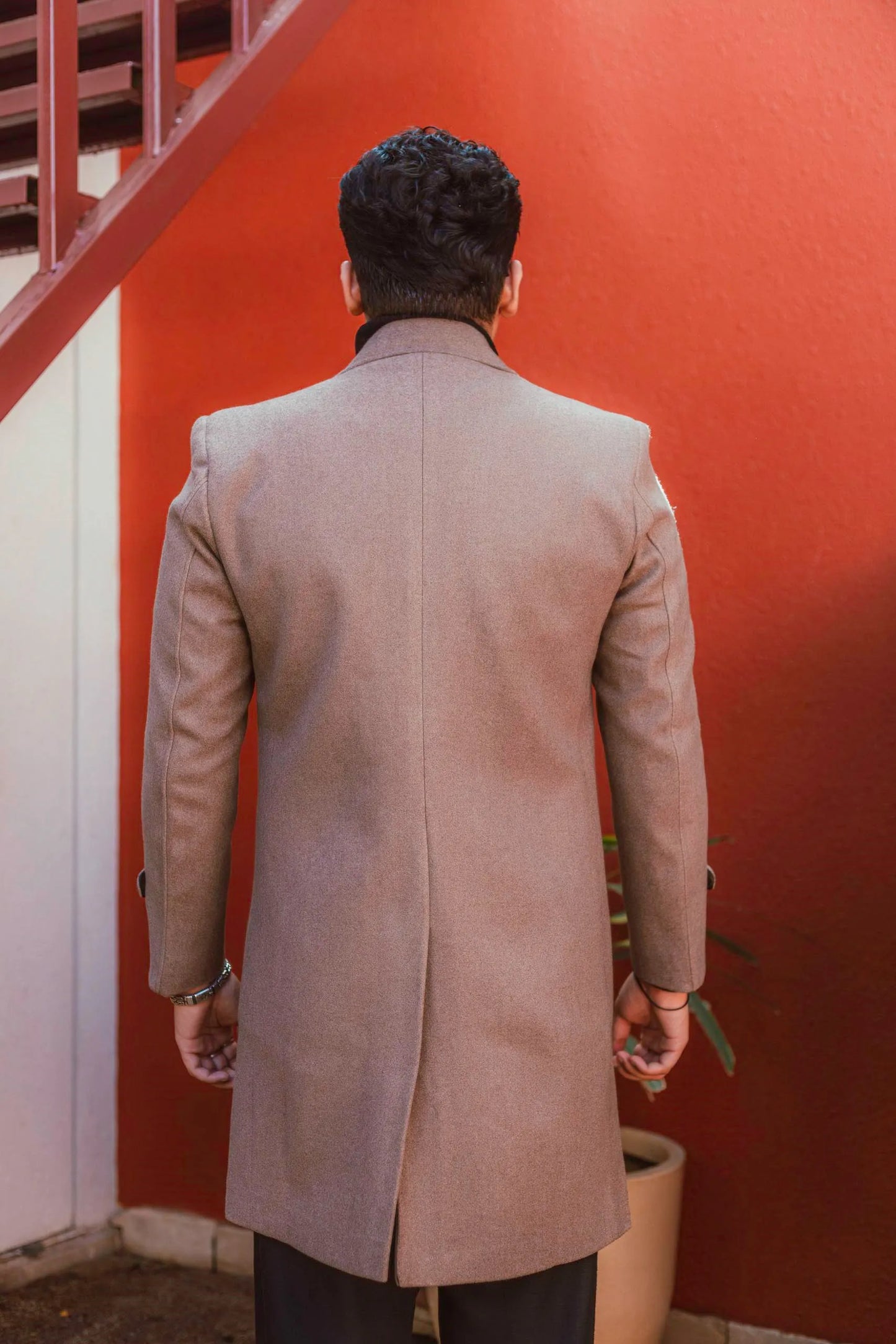 Men Long Coat Solid Weave