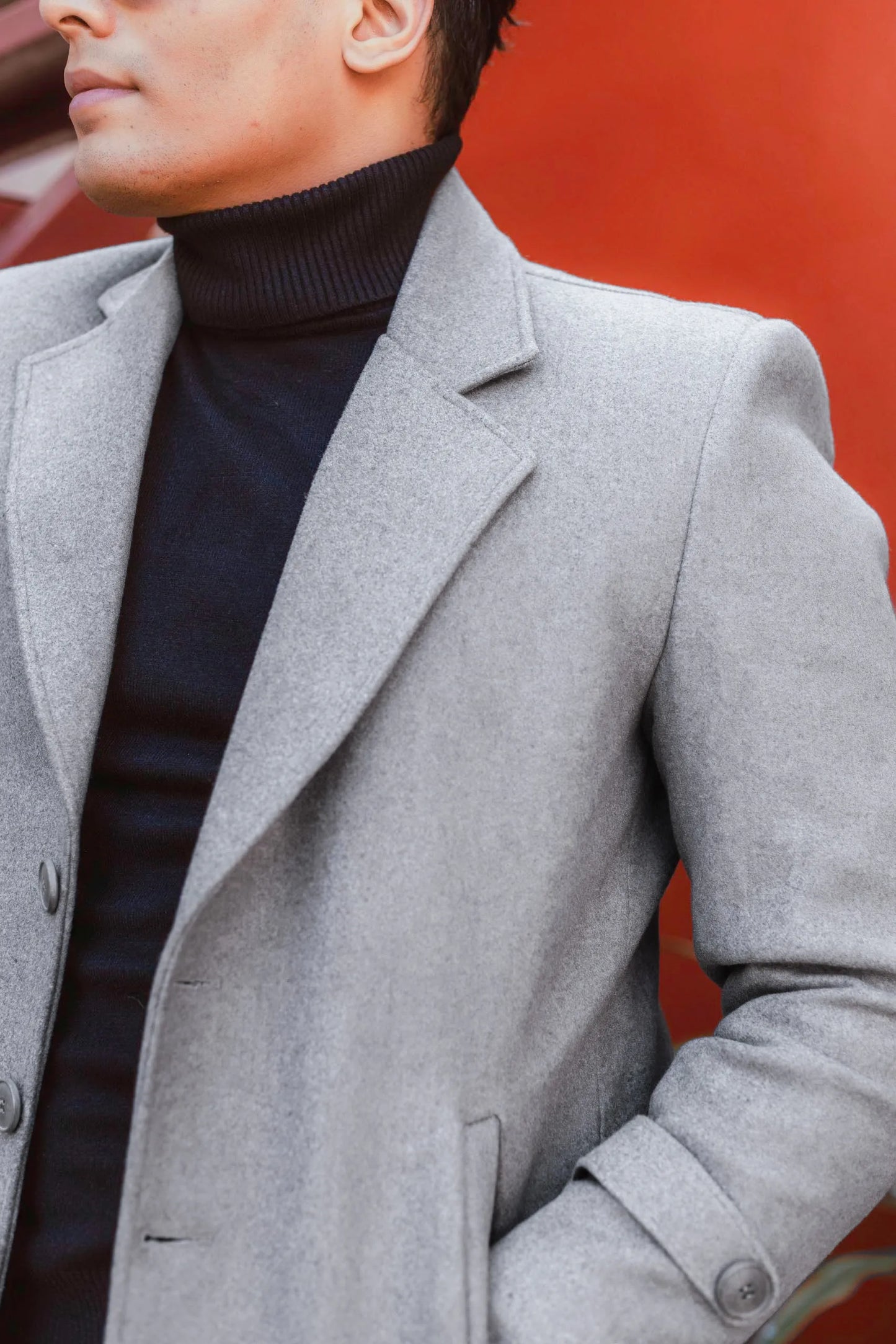 Men Long Coat Solid Weave