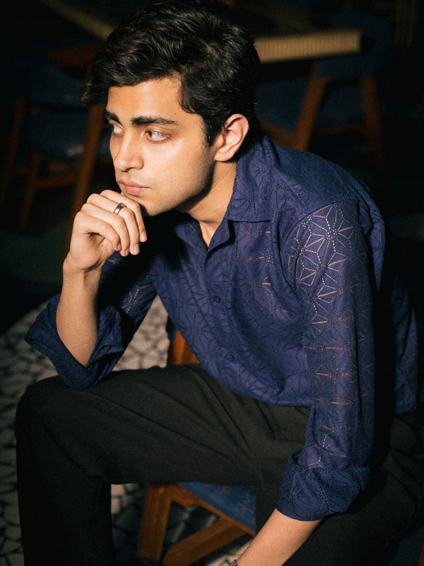 Navy Blue Admiral Recycled Crochet Knitted Resort Shirt