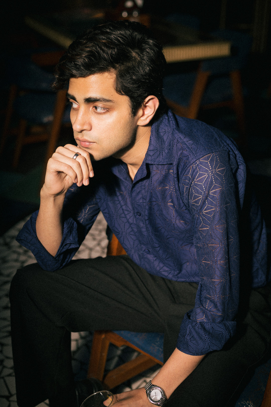 Navy Blue Admiral Recycled Crochet Knitted Resort Shirt