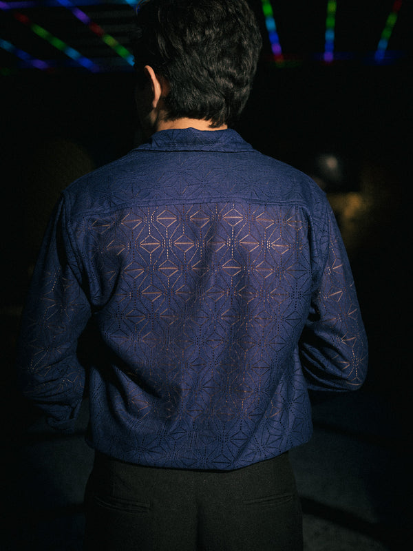 Navy Blue Admiral Recycled Crochet Knitted Resort Shirt