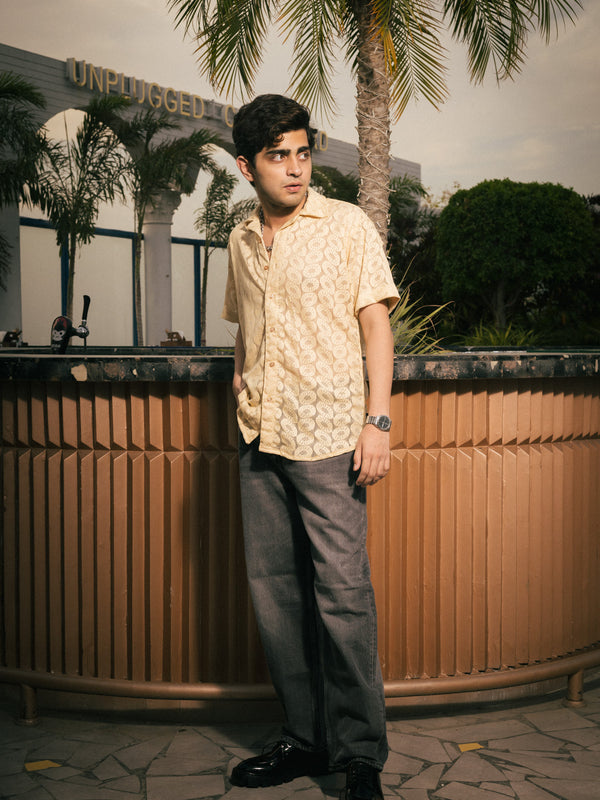 Sand Beige Recycled Crochet Knitted Resort Shirt