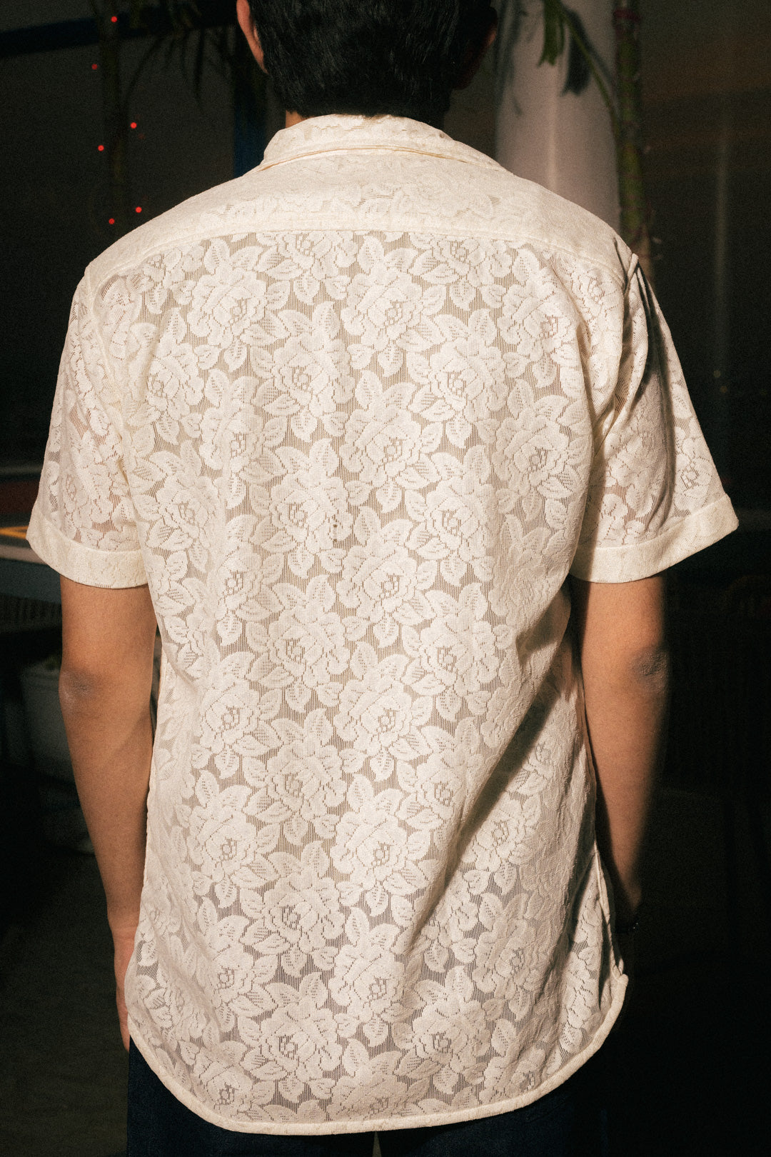 Oyester White Floral Recycled Crochet Knitted Resort Shirt