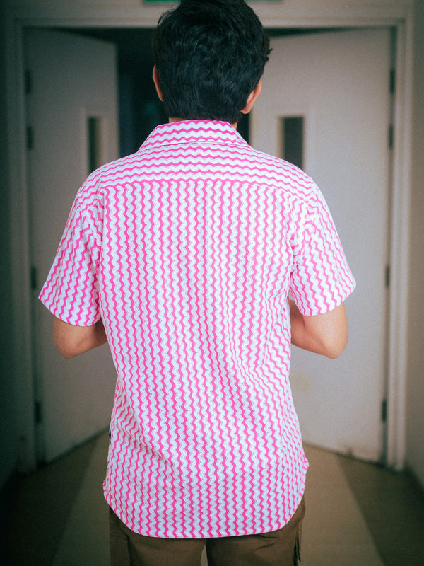 Fuchsia Pink Recycled Crochet Knitted Resort Shirt