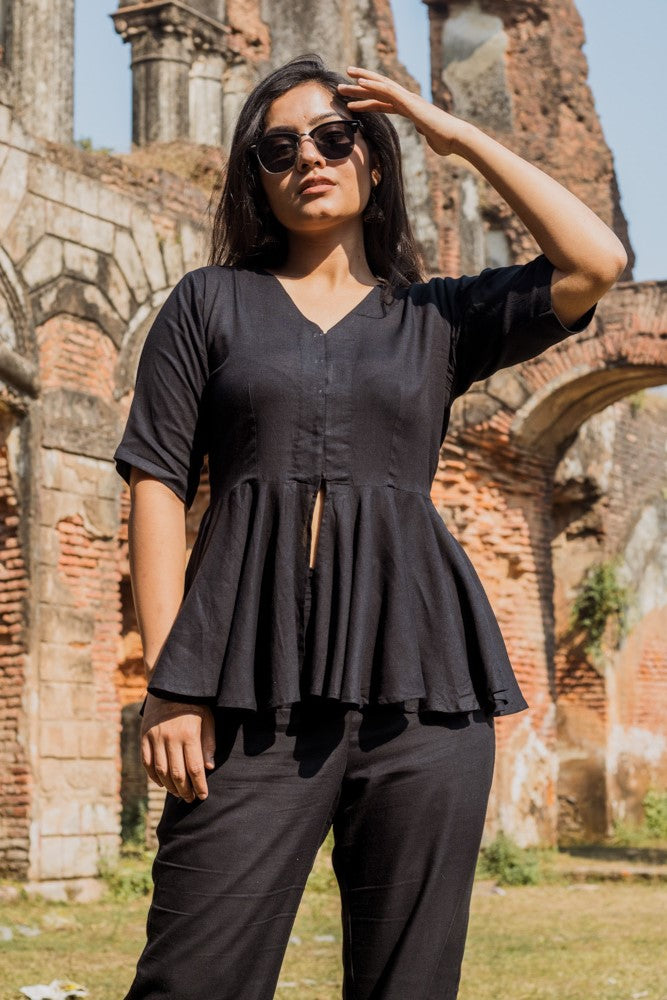 V-Neck Peplum Style Top & Trouser Rayon Co-ord Set