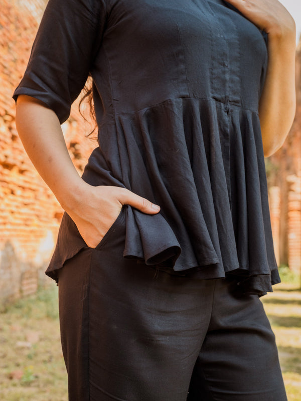 V-Neck Peplum Style Top & Trouser Rayon Co-ord Set